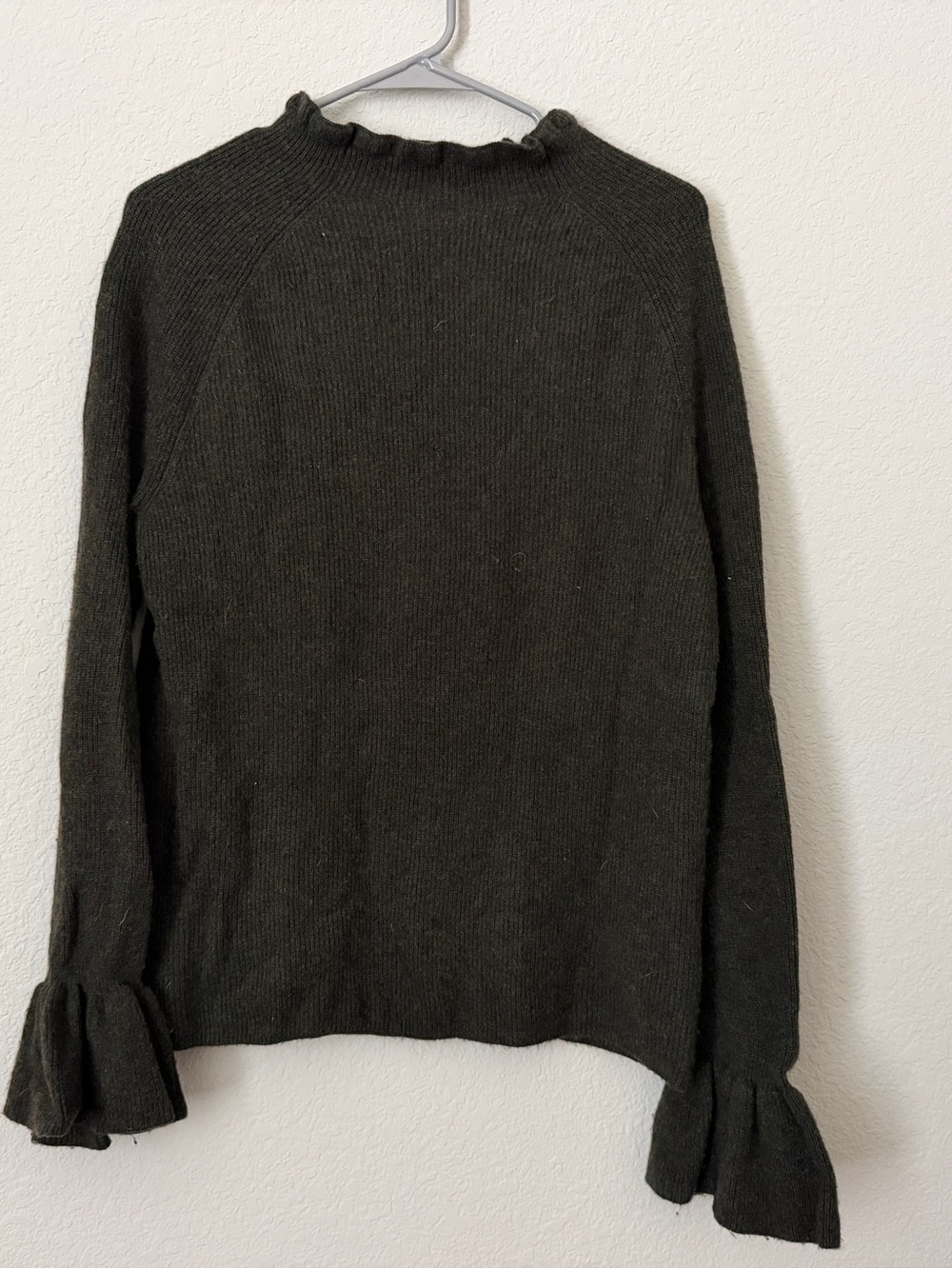 Banana Republic Dark Olive Ruffle Cuff Mock Neck Sweater